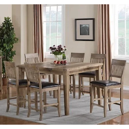 7-Piece Casual Weathered Gathering Butterfly Leaf Dining Table & Counter Chair Set